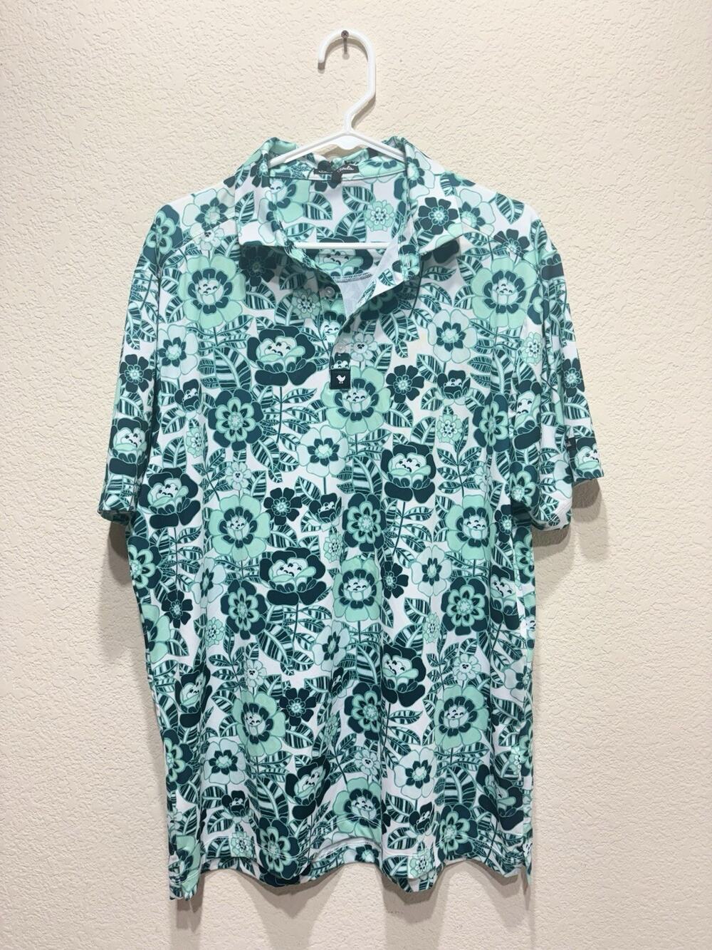 Bad Birdie Polo Shirt Golf Green Flowers XL New With Tags